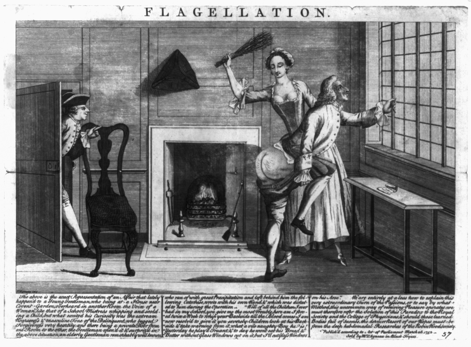 Eighteenth century British satirical print titled Flagellation